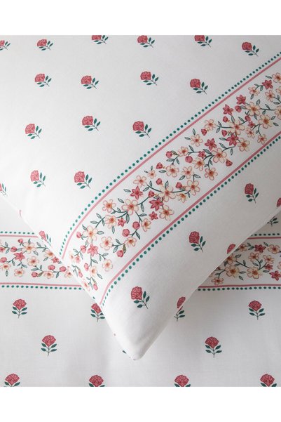 English Home Floral Lines Cotton Single Bed Sheet Duvet Cover Set 160X220 cm Pink - Green