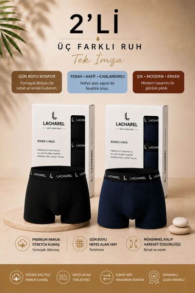 Generic Brand Men's Lycra Cotton Breathable Combed Cotton Boxer 2-Pack - Blac...