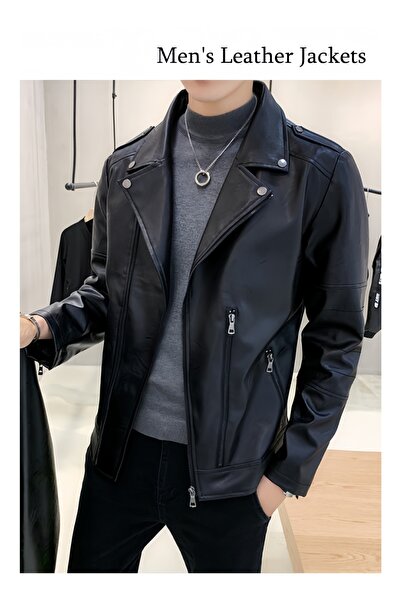 HALAMODO Men's Leather Jackets Stand Collar Leather Jacket Motorcycle Lightwe...