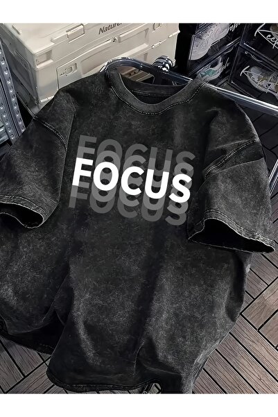 MSEF Unisex Oversized 100% Cotton Vintage Washed FOCUS Letter Print T-Shirt, ...