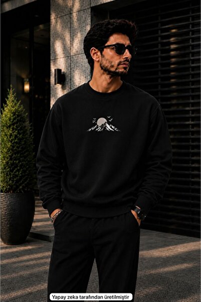 caddekombin Men's Minimalist Mountain Landscape Printed Cycling Round Neck Ca...