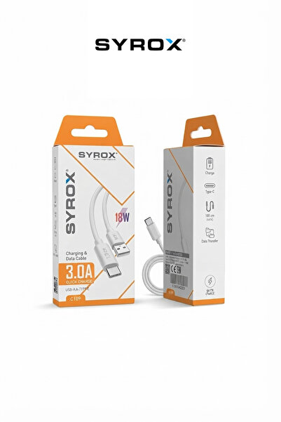 Syrox C109 3.0A / 18W Hızlı Şarj ve Data Kablosu, USB to Type-C, 120 cm Dayan...