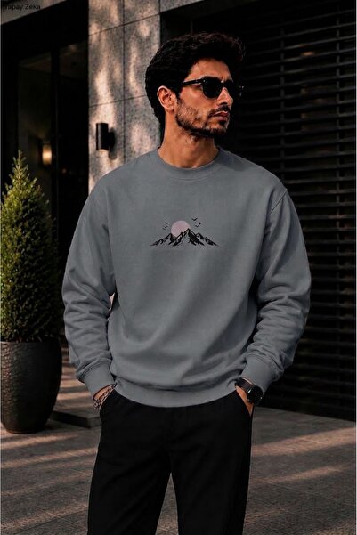 caddekombin Men's Minimalist Mountain Landscape Printed Cycling Round Neck Ca...