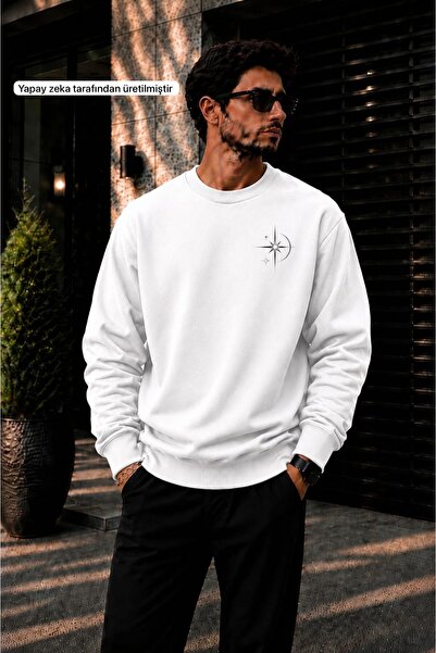 caddekombin Men's Minimal Star & Compass Printed Cycling Round Neck Casual Sw...