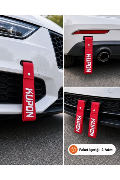 Bigohobi Kupon Logolu, Tüm Araçlara Uyumlu Tampon Çeki İpi 2’li Set – Ön ve A...
