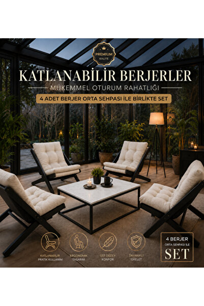 BUEM MOBİLYA 4LÜ SEHPALI DİNLENME KOLTUĞU BERJER BALKON KOLTUĞU BAHÇE KOTUĞU ...