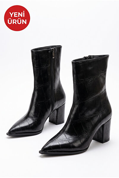 Savves Lunax Women's Pointed Toe Thick Heel Side Zipper Heeled Boots
