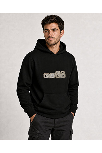 NO BRAND Hanorac bărbați Risk Keys, bumbac, streetwear, negru