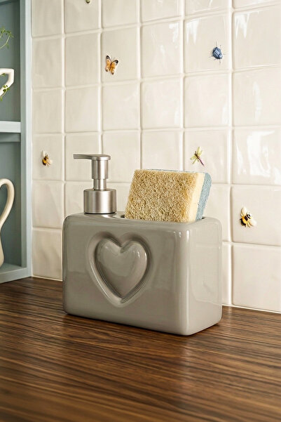 Kitchen Life 750 ml Countertop Heart Shaped Ceramic Velin Liquid Soap Dispens...