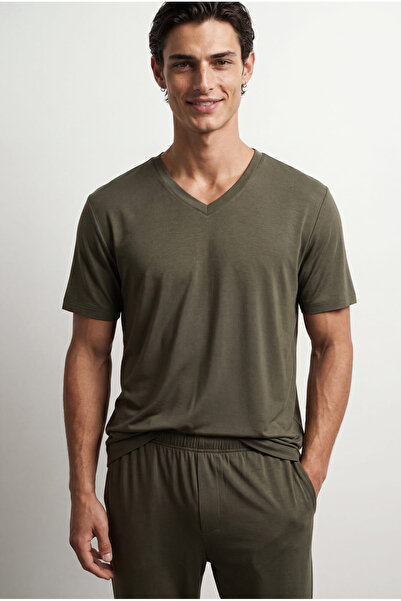 Syah Erkek Modal V Yaka Kısa Kollu T-shirt