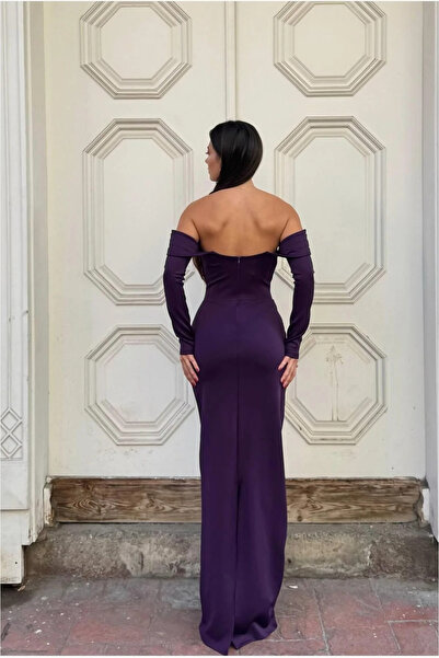 Veraura Lifestyle فستان سهرة نسائي عصري بياقة واقفة مزين بالترتر وأكمام طويلة