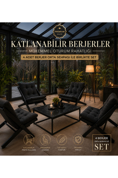 BUEM MOBİLYA 4LÜ SEHPALI DİNLENME KOLTUĞU BERJER BALKON KOLTUĞU BAHÇE KOTUĞU ...