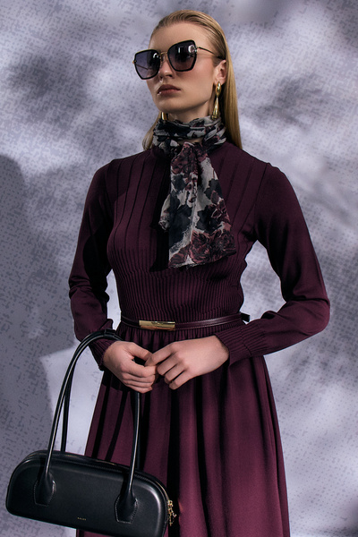 MISS DALIDA Kalın Fitilli Triko Elbise Bordo