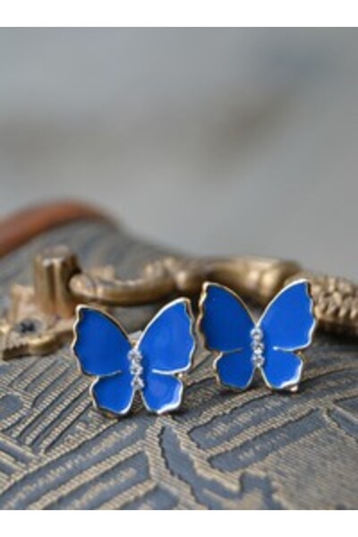 Stoneage Enamel Butterfly Earrings - Blue -