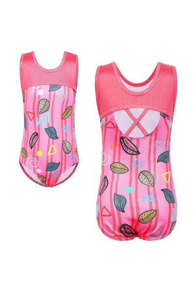 Rayson Leotard de dans imprimat pentru fete, costum mulat de gimnastică și ba...