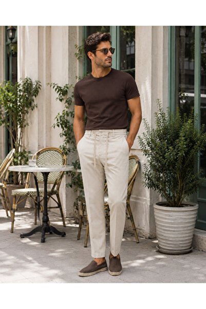 urban wear URBAN ERKEK BEYAZ Bağcıklı Kumaş Pantolon - 2696