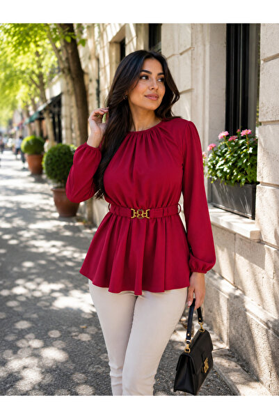 Kokosh moda Timeless Elegance Women's Belt Buckle Waist Cinched Long Sleeve F...