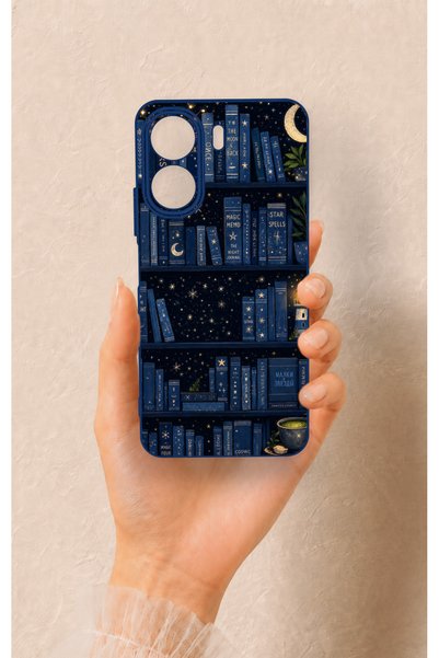 Vip Case Redmi 13C Compatible Night-Themed Bookshelf Patterned Silicone Case