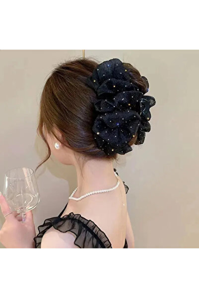 GÜLPEŞE Kumaş Tüllü Kristal Taşlı Toka Özel Tasarım Mandal Toka Yeni Trend