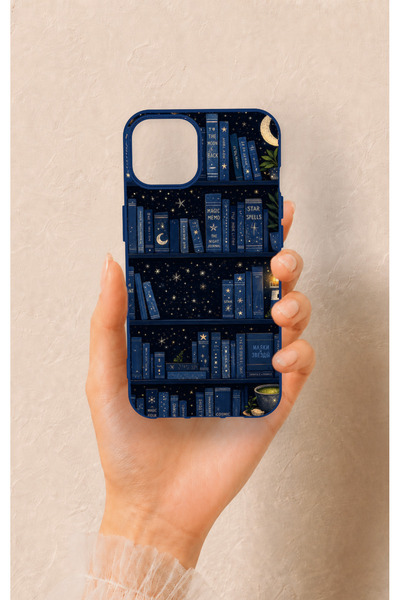 Vip Case iPhone 13 Uyumlu Gece Temalı Kitaplık Desenli Silikon Kılıf