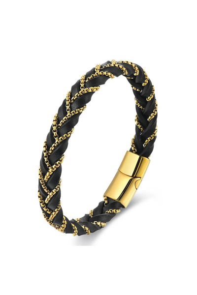 Peach Jewelry Ανδρικό Βραχιόλι Πλεκτό Μαύρο-Χρυσό