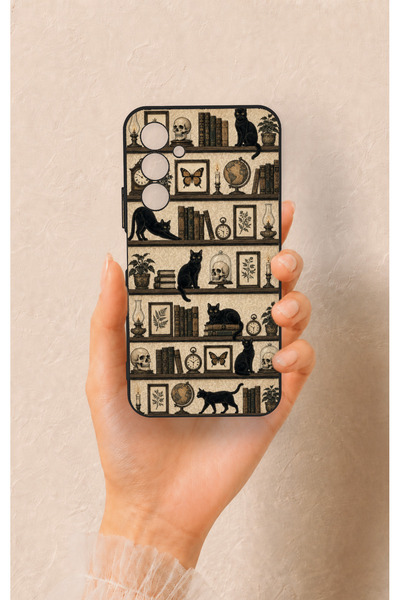 Vip Case Samsung A54 Compatible Vintage Black Cat Patterned Silicone Case