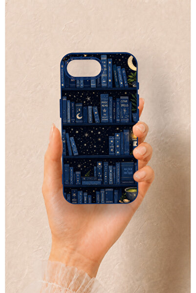 Vip Case iPhone 16E Uyumlu Gece Temalı Kitaplık Desenli Silikon Kılıf