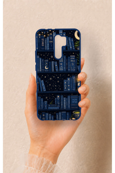 Vip Case Redmi 9 Uyumlu Gece Temalı Kitaplık Desenli Silikon Kılıf