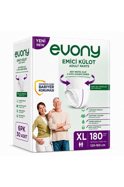 Evony Yetişkin Bezi Emici Külot XL - Ekstra Büyük - Extra Large 180 Adet