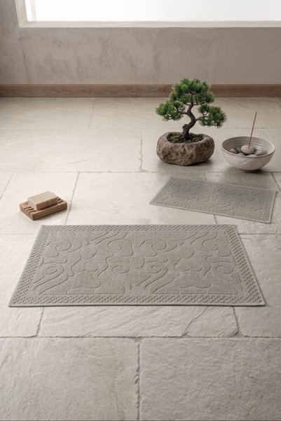 Cotton Box Aura Jakarlı Kaymaz Taban Pamuklu Paspas Seti Vine Vizon 60x90+40x60
