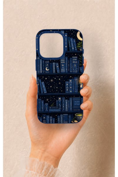 Vip Case iPhone 16 Pro Compatible Night-Themed Bookshelf Patterned Silicone Case