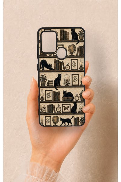 Vip Case Samsung A21S Compatible Vintage Black Cat Patterned Silicone Case
