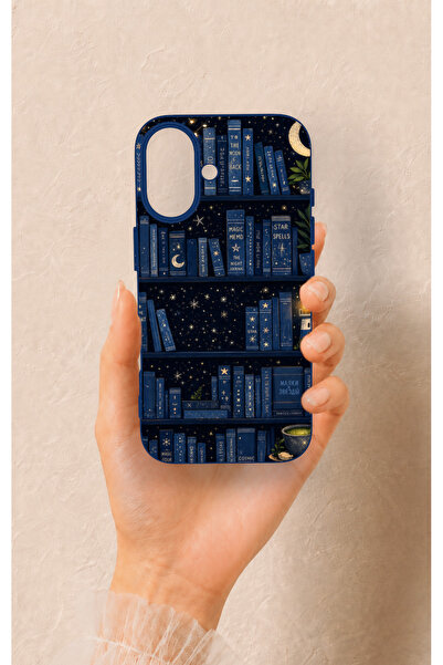 Vip Case iPhone 16 Uyumlu Gece Temalı Kitaplık Desenli Silikon Kılıf