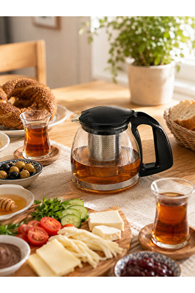 Ev Sizin Süzgeçli Cam Demlik 700 Ml Şeffaf Çay Demleme Ve Servis Ürünü