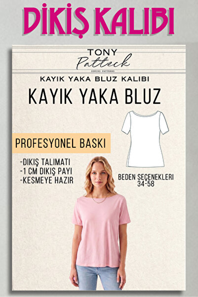 Tony Patteck Kayık Yaka Bluz (BL5) - Hazır Dikiş Kalıbı (34-58 Beden)