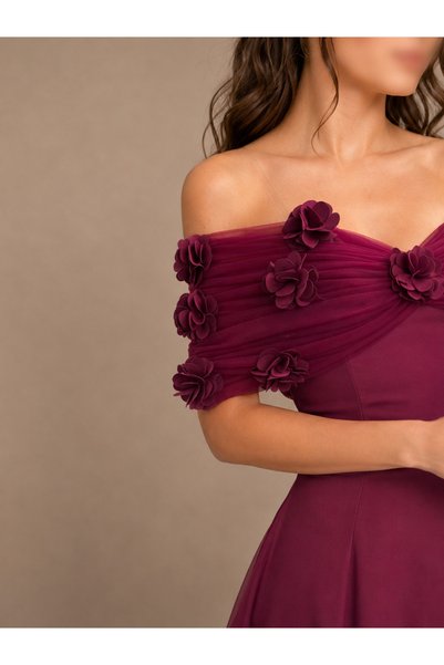Rose Tutti Off Shoulder 3D Rose Evening Dress
