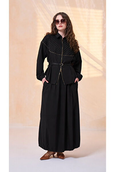 MissWhence Quilted Belted Maxi Set with Gold Zipper Detail