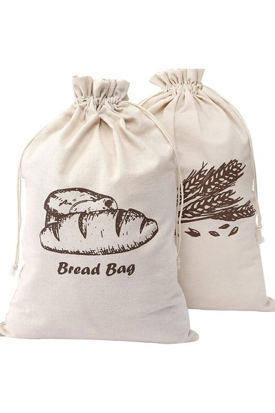 Generic Brand 2 reusable homemade bread bags, 45 x 30 cm, Cotton, beige