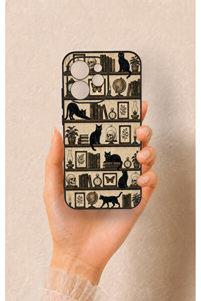 Vip Case Oppo Reno 15 Pro 5G Uyumlu Vintage Siyah Kedi Desenli Silikon Kılıf