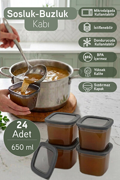 İronika 24-Piece 650 ml Sauce Container with Leak-Proof Lid, Ice Container, M...