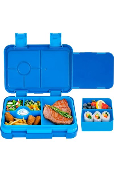 Generic Brand Bento box for children, 6 compartments, with dividers, PP, blue