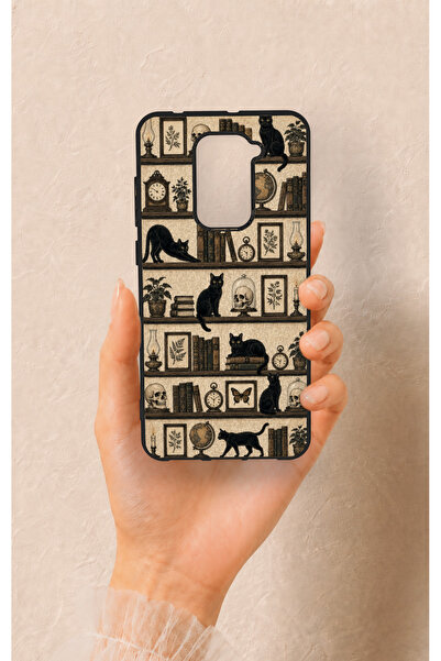Vip Case Redmi Note 9 Uyumlu Vintage Siyah Kedi Desenli Silikon Kılıf