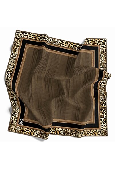 VİOLLA Soft Leopar Bordür Desenli Bej Renkli 90x90 Eşarp (İpek İçermez) Kenar...