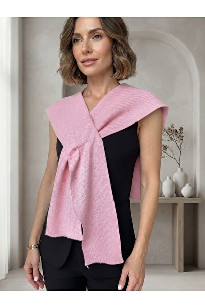 BERALİN Yeni Stil Koldan Geçirmeli Pembe Triko Omuz Şalı