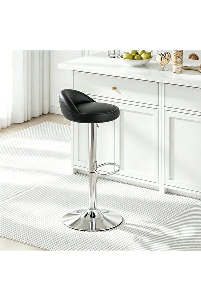 GoldenLike Adjustable Black PU Leather Bar Stool with Chrome Base and Footrest