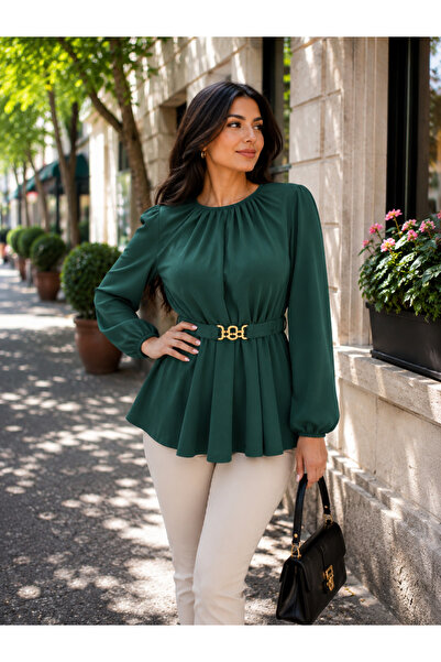 Kokosh moda بلوزة نسائية أنيقة ذات طابع خالد بحزام مشبك عند الخصر وأكمام طويل...