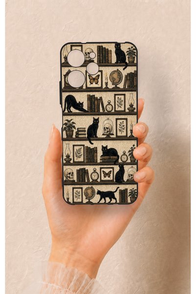 Vip Case Redmi 12 Compatible Vintage Black Cat Patterned Silicone Case