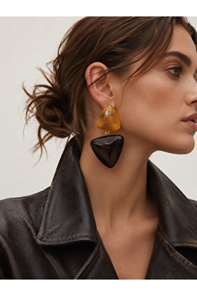 SOLÉORA COAST Amber & Kahve Geometrik Reçine Küpe