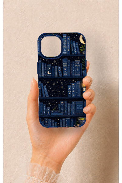 Vip Case iPhone 15 Uyumlu Gece Temalı Kitaplık Desenli Silikon Kılıf