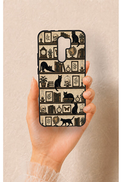 Vip Case Redmi 9 Uyumlu Vintage Siyah Kedi Desenli Silikon Kılıf